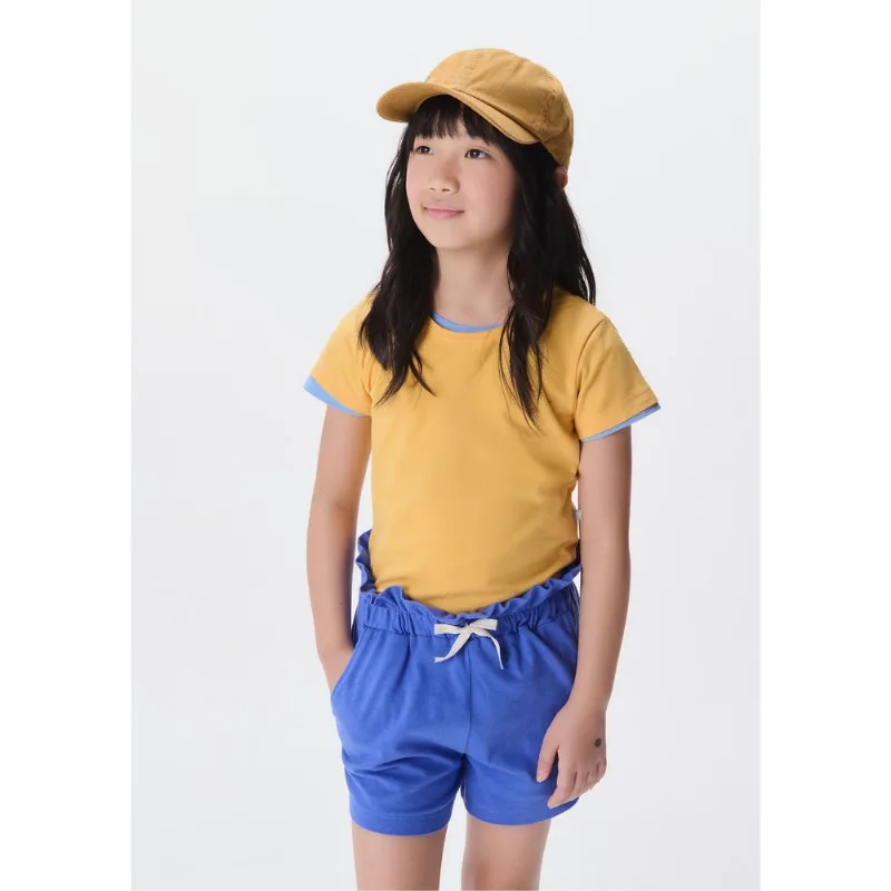 Blusa Básica Infantil Menina Manga Curta Slim Com Bordado Coração - Amarelo 010