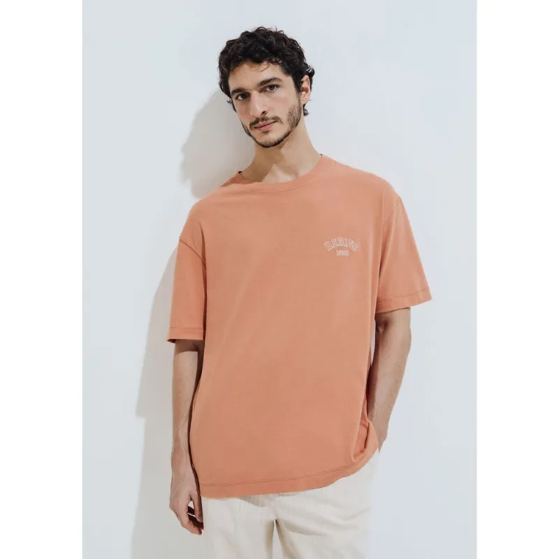 Camiseta Unissex Relaxed Manga Curta Com Bordado - Marrom XG