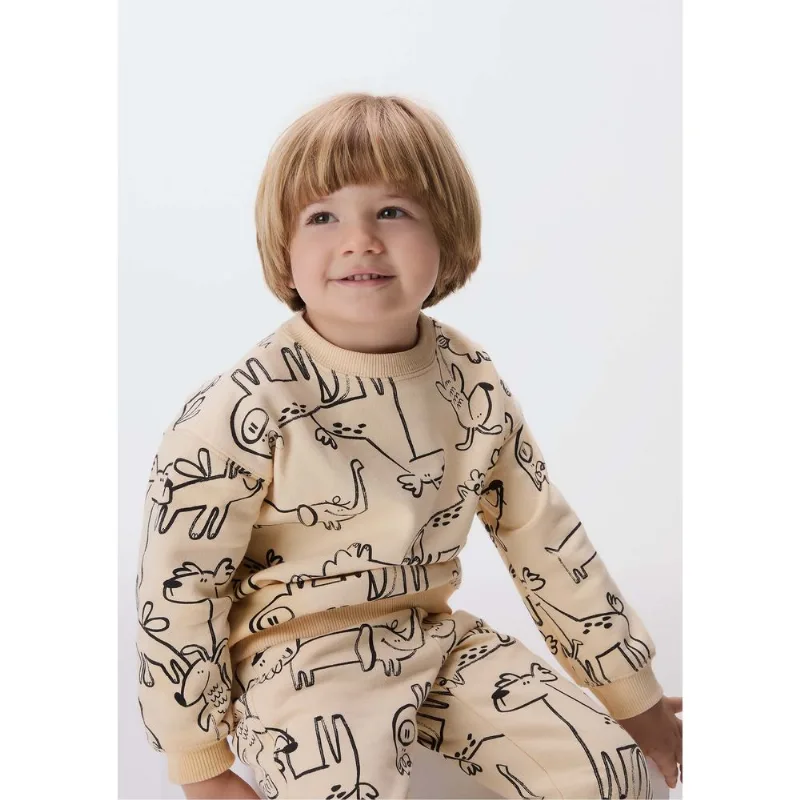Blusão Infantil Menino Toddler Em Moletom Estampado - Bege 003