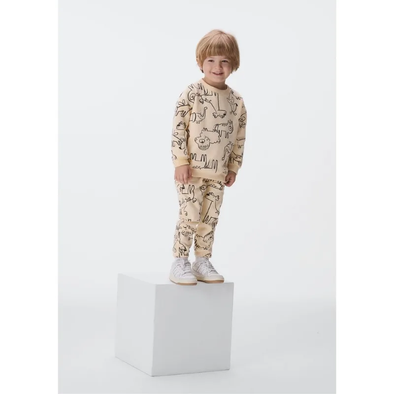 Calça De Moletom Infantil Menino Toddler Estampada - Bege 003