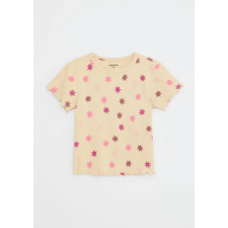 Blusa Infantil Menina Manga Curta Em Ribana Estampada - Amarelo 012