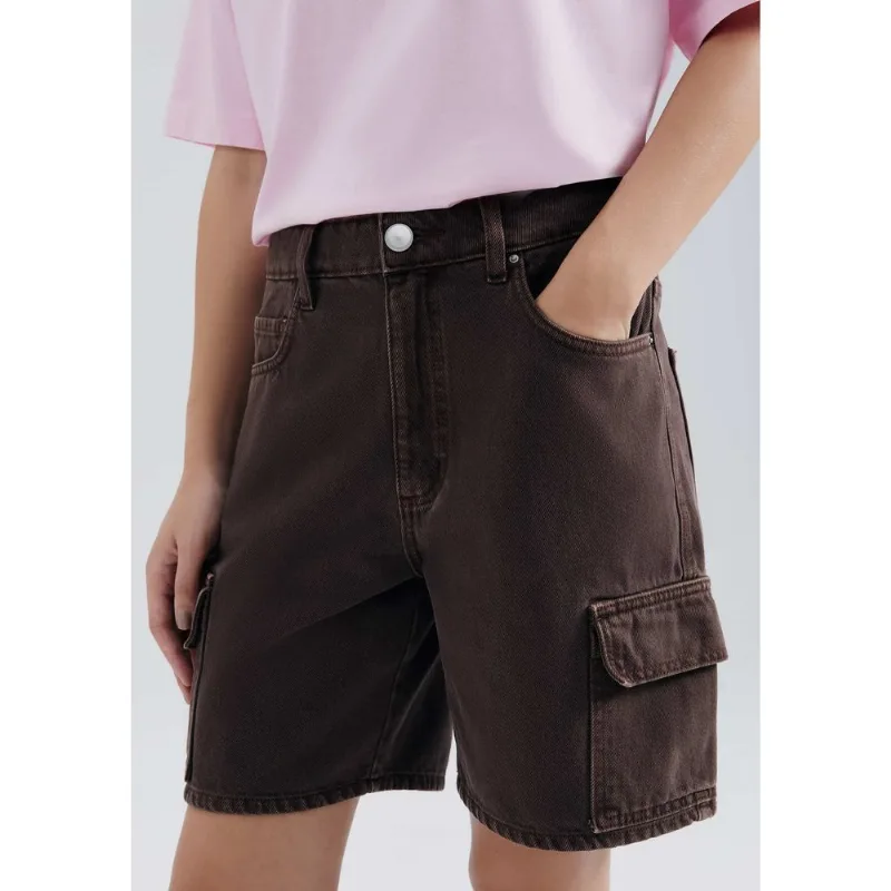 Bermuda De Sarja Feminina Cargo Estonada - Marrom 038