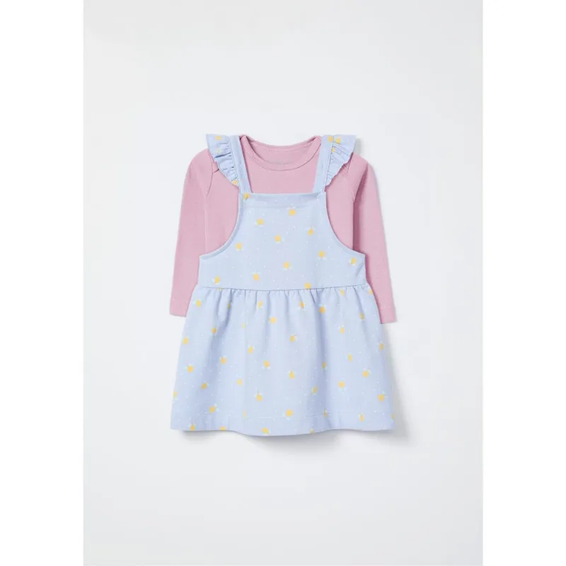 Conjunto Bebê Menina Body E Salopete Em Moletom Estampado - Azul 03M