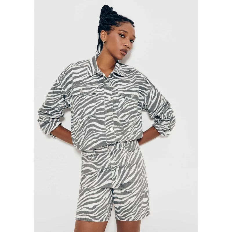 Bermuda Feminina De Sarja Animal Print - Preto 044