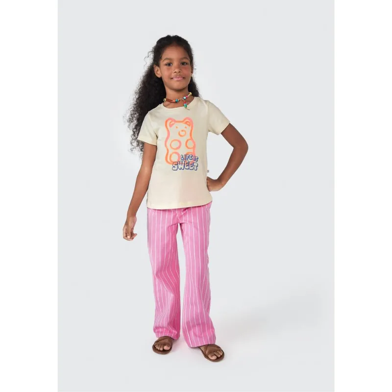 Blusa Infantil Menina Manga Curta Com Estampa - Bege 016