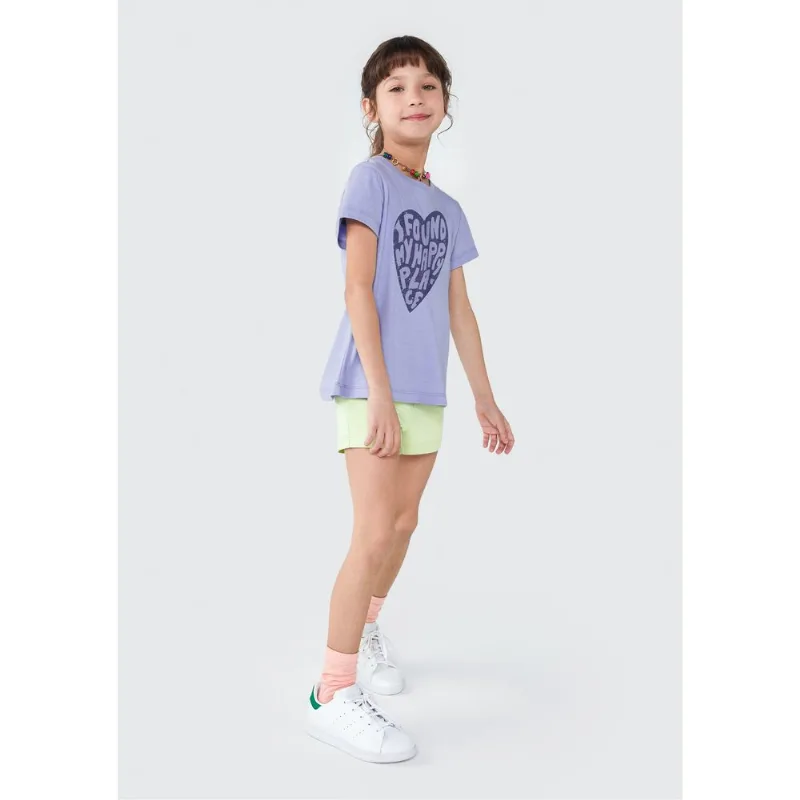 Blusa Infantil Menina Manga Curta Com Estampa - Roxo 016