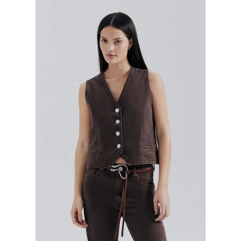 Colete Feminino De Sarja Estonada - Marrom P