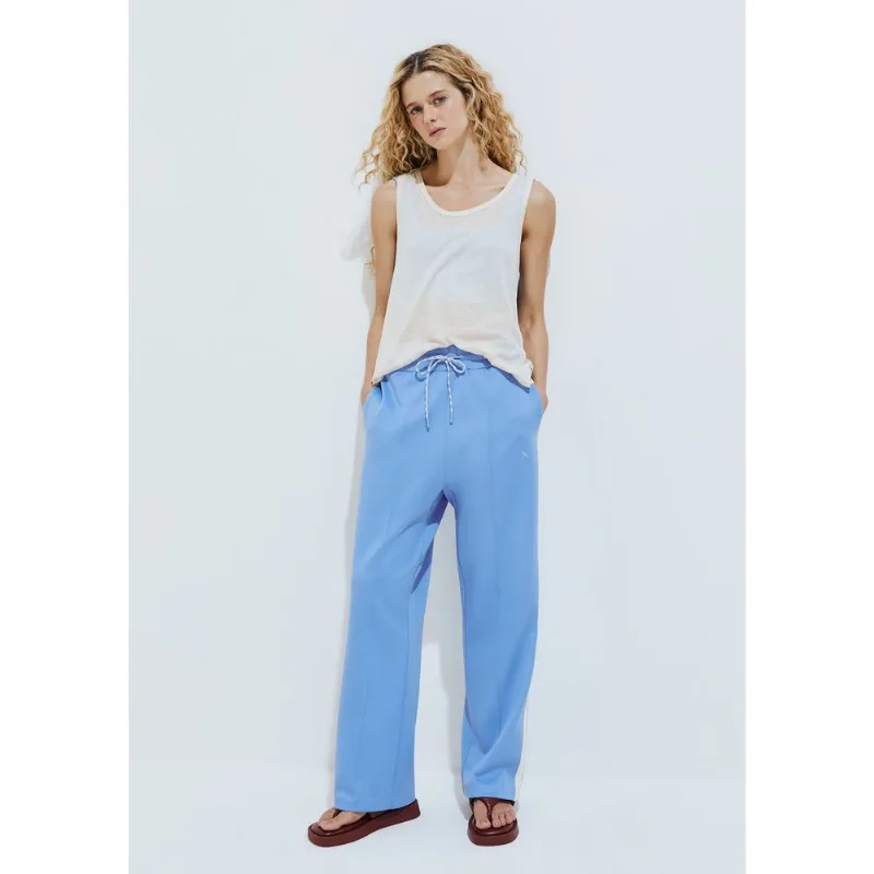 Calça Feminina 1990 Cintura Alta Com Faixa - Azul M