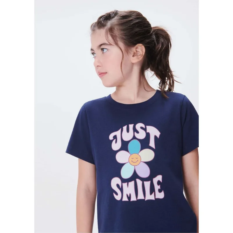 Blusa Infantil Menina Manga Curta Com Estampa - Azul 006