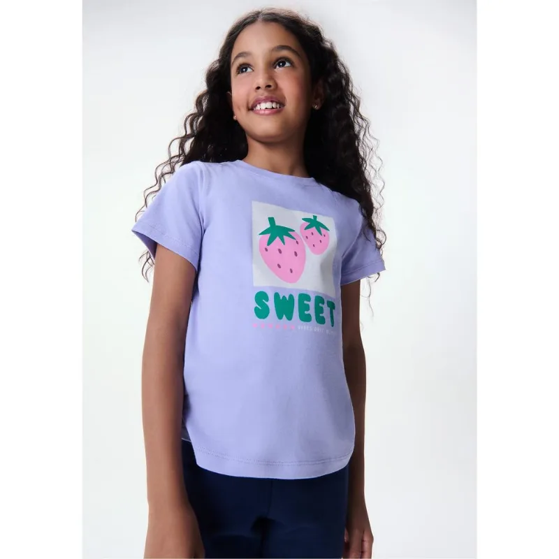 Blusa Infantil Menina Manga Curta Com Estampa - Lilás 008