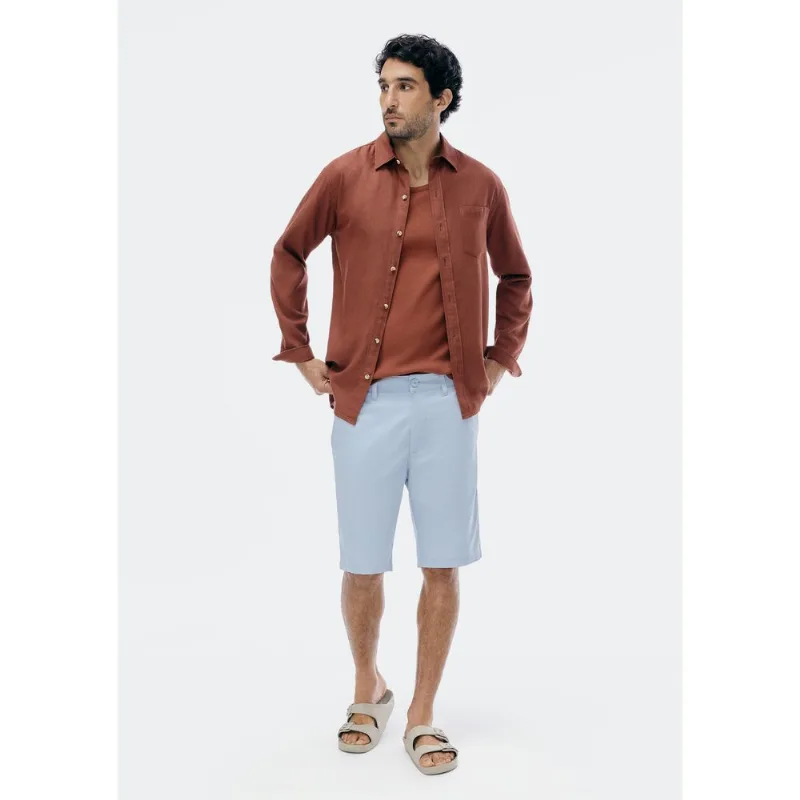 Bermuda Básica Masculina Chino Reta Em Sarja - Azul 050
