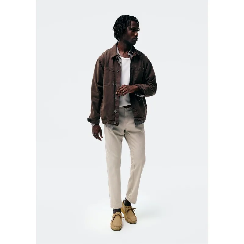 Calça Masculina Reta Em Sarja Texturizada - Bege 048