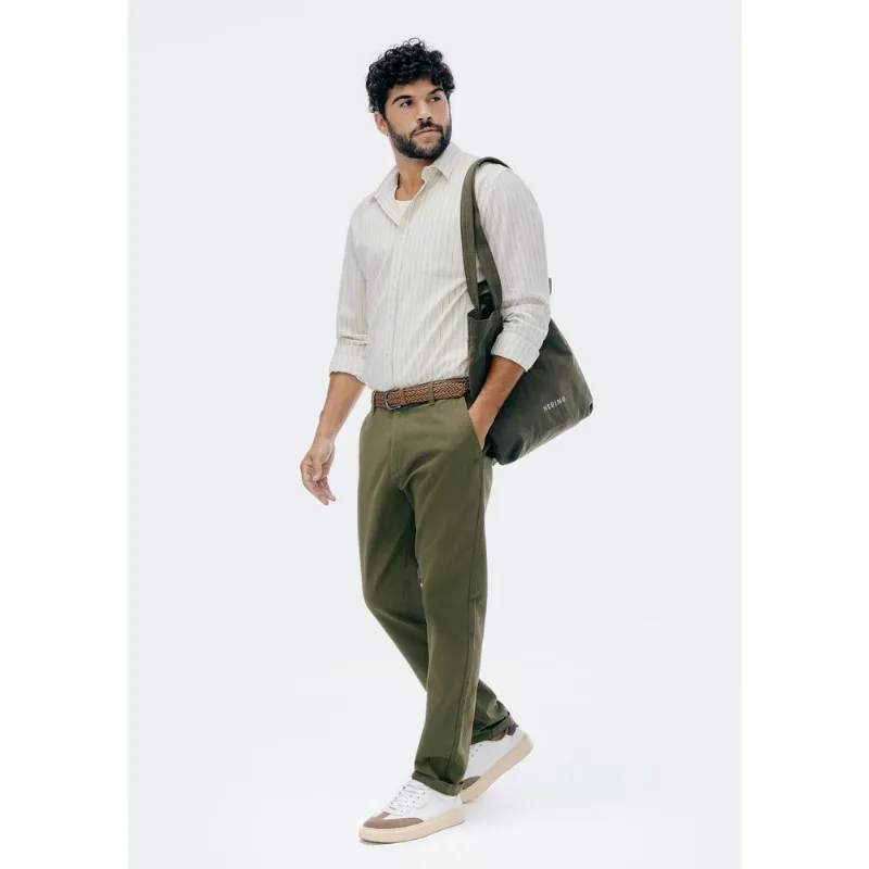 Calça Masculina Reta Em Sarja Texturizada - Verde 044