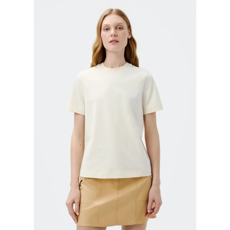Blusa Feminina Manga Curta Em Tricô Leve - Creme M