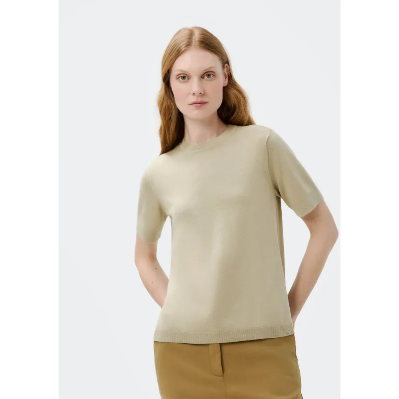 Blusa Feminina Manga Curta Em Tricô Leve - Cinza P