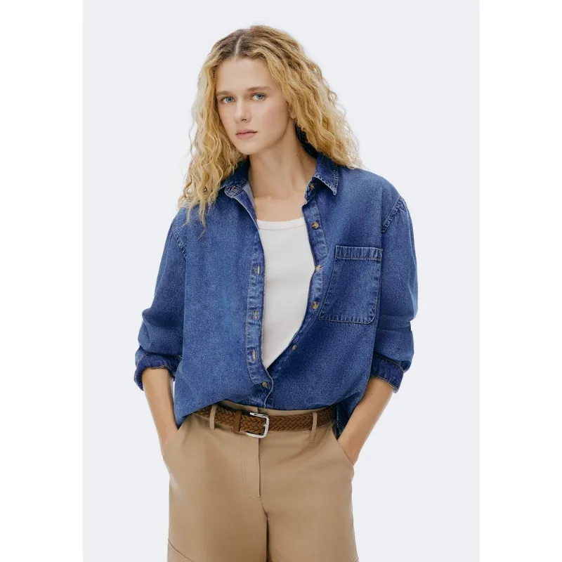 Camisa Jeans Feminina Manga Longa - Azul G