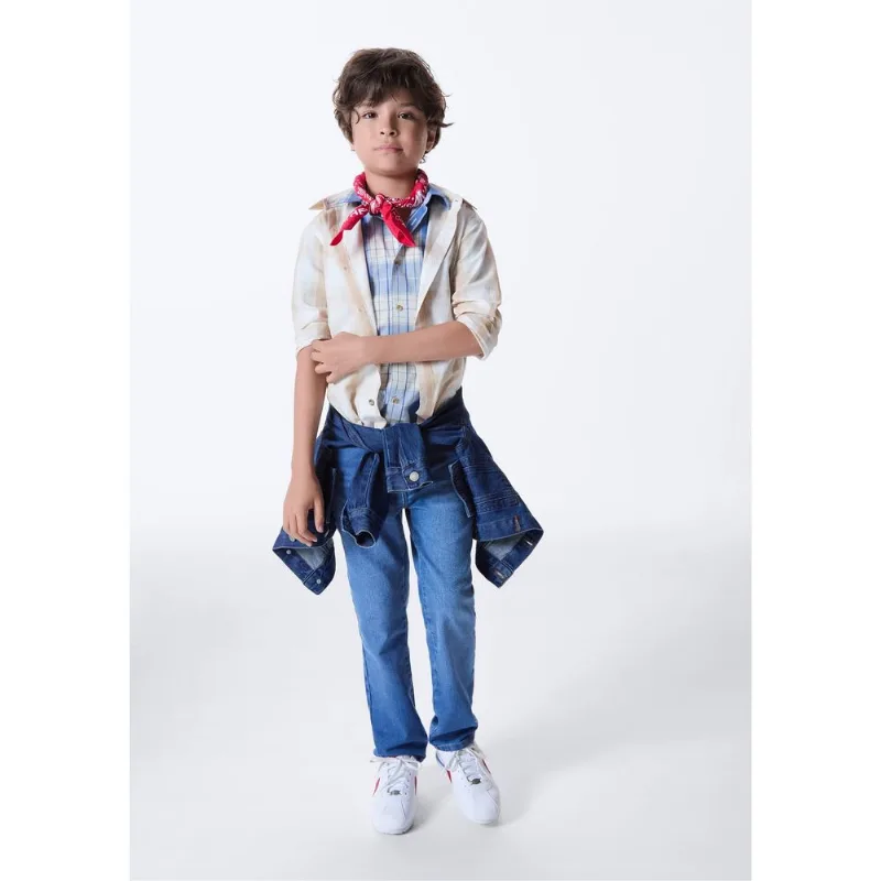 Camisa Infantil Menino Comfort Fio Tinto Xadrez - Nude 008