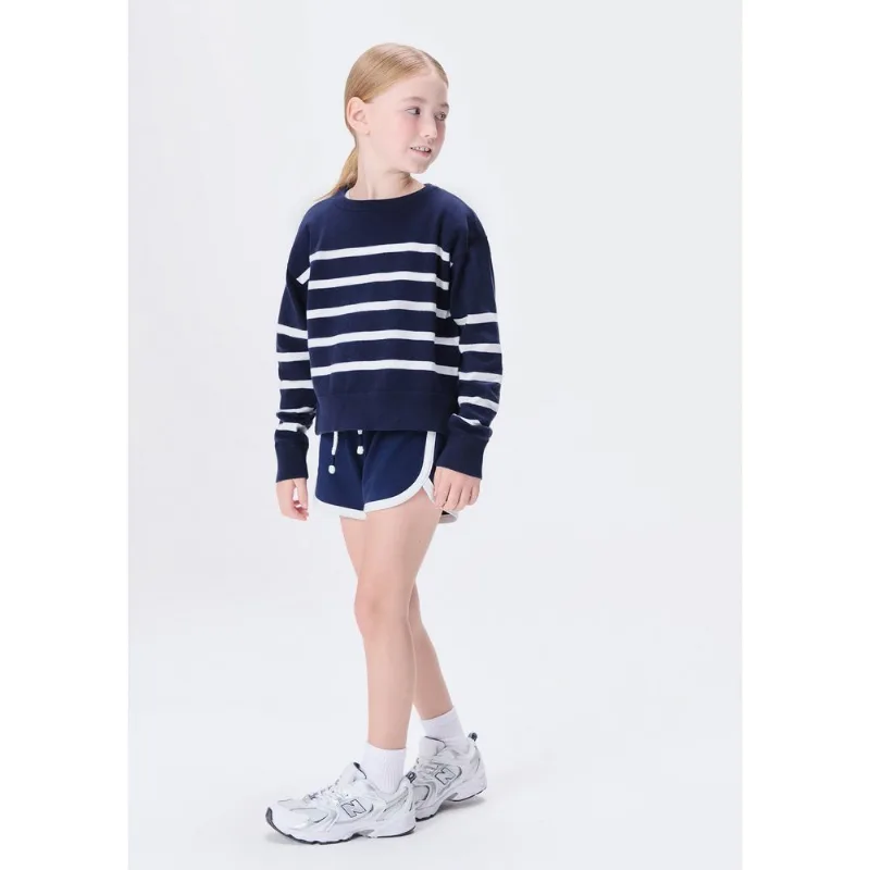 Blusão Em Tricô Infantil Menina Listrado - Azul 012