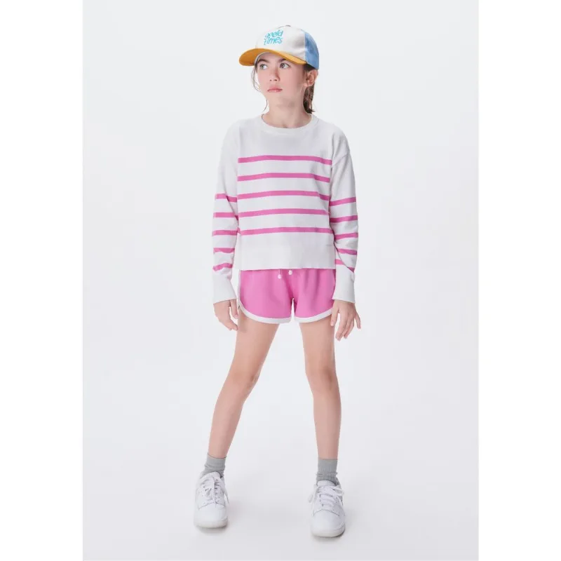 Blusão Em Tricô Infantil Menina Listrado - Off white 008