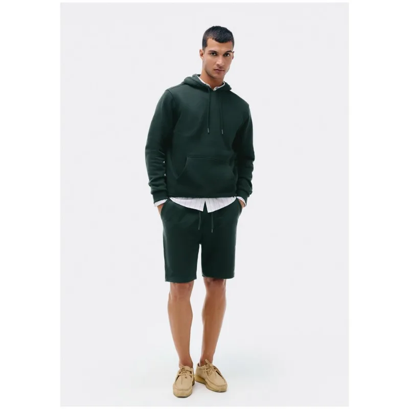 Bermuda Básica Masculina Reta Em Moletom - Verde P
