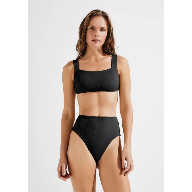 Calcinha Biquíni Cintura Alta Texturizada Com Fio LYCRA® - Preto M