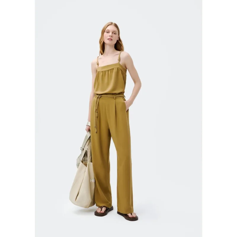 Calça Feminina Reta Cintura Alta Com Amarração - Caqui XP