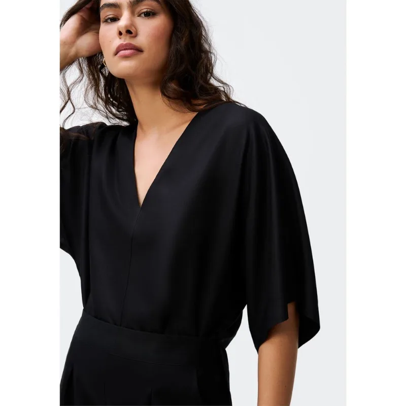 Blusa Feminina Decote V Manga 3/4 - Preto XG