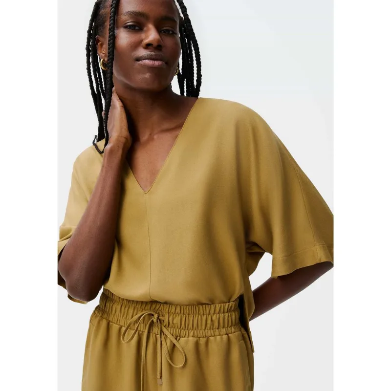Blusa Feminina Decote V Manga 3/4 - Caqui M