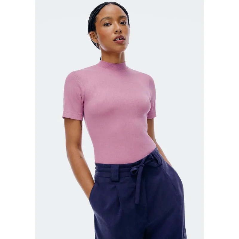 Blusa Básica Feminina Gola Alta Em Ribana Canelada - Lilás M