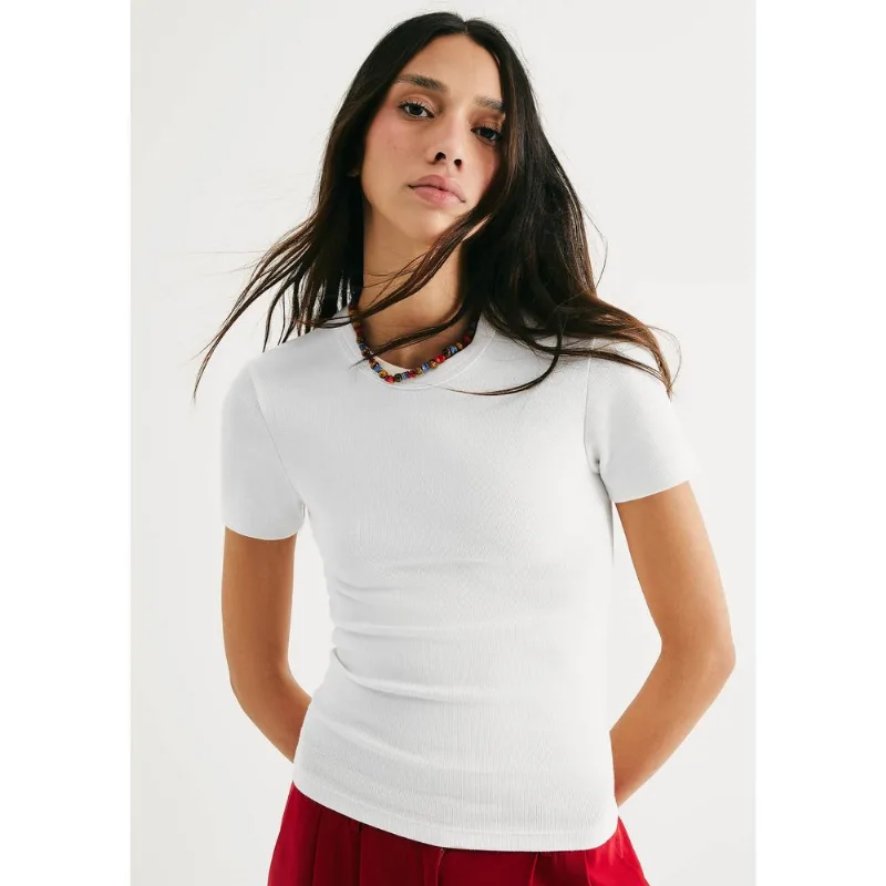 Blusa Feminina Manga Curta Slim Em Ribana - Branco M