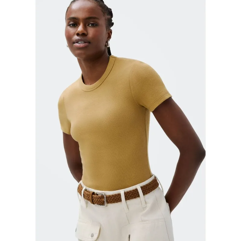 Blusa Feminina Manga Curta Slim Em Ribana - Caqui XG