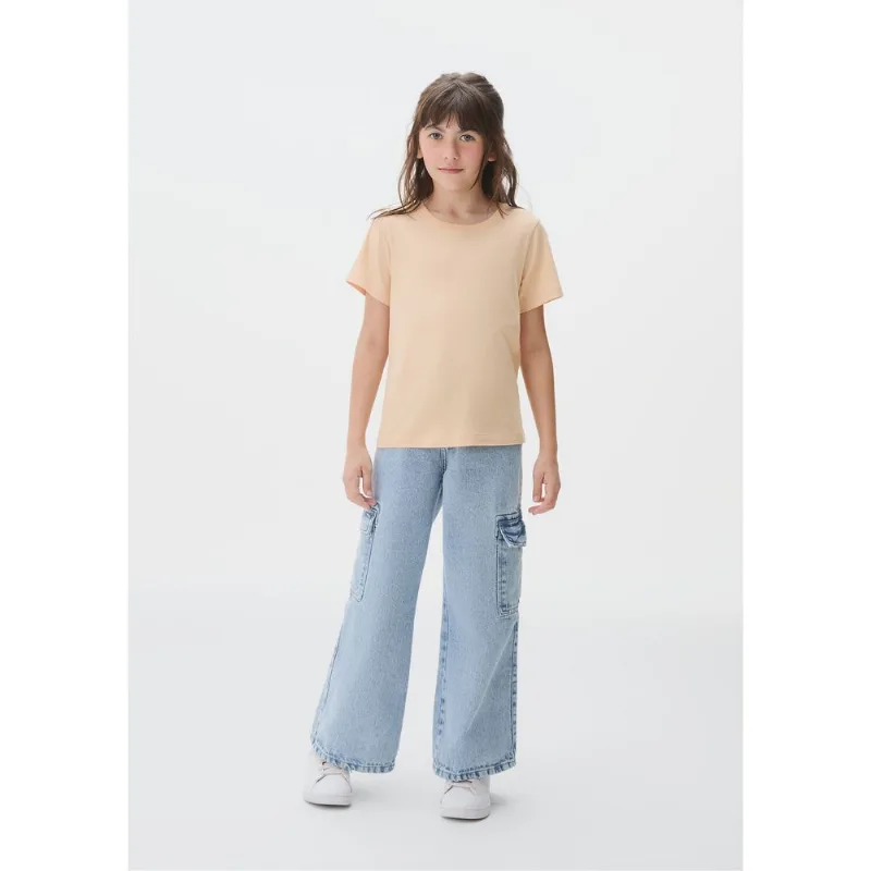 Blusa Manga Curta Infantil Menina Em Malha - Bege 014