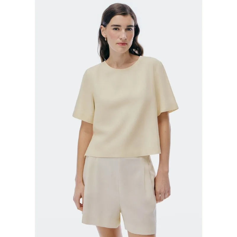Blusa Feminina Manga Curta Com Linho - Creme XP