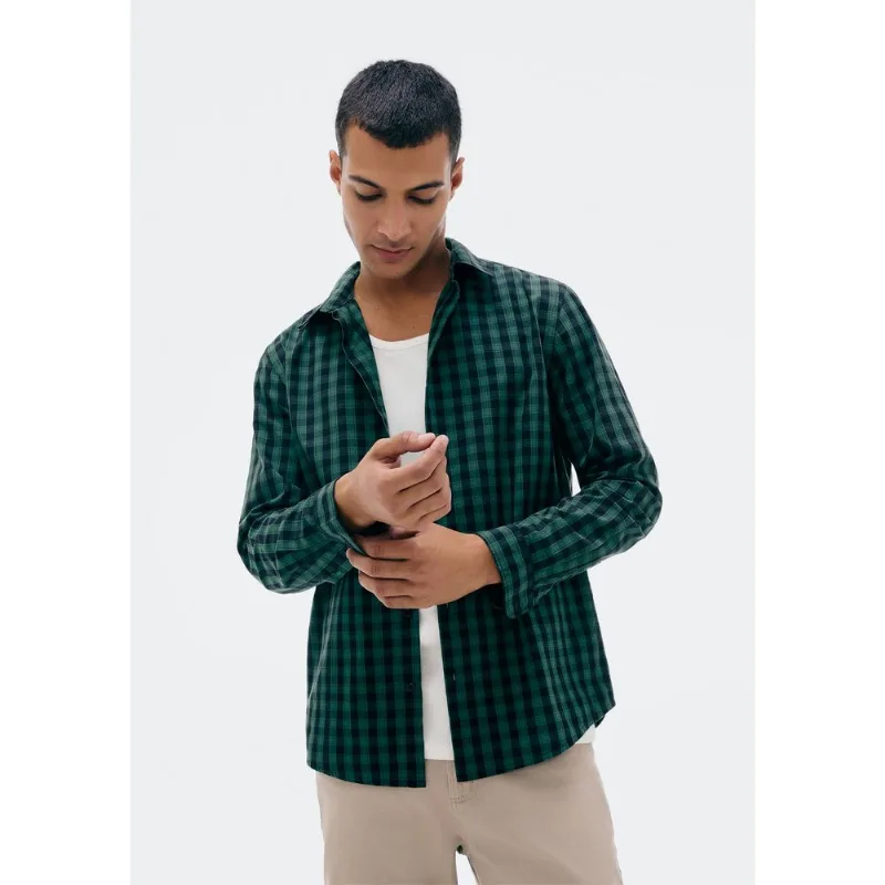 Camisa Masculina Manga Longa Xadrez - Verde M