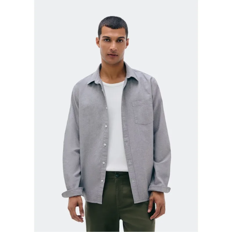 Camisa Masculina Manga Longa Oxford - Cinza G