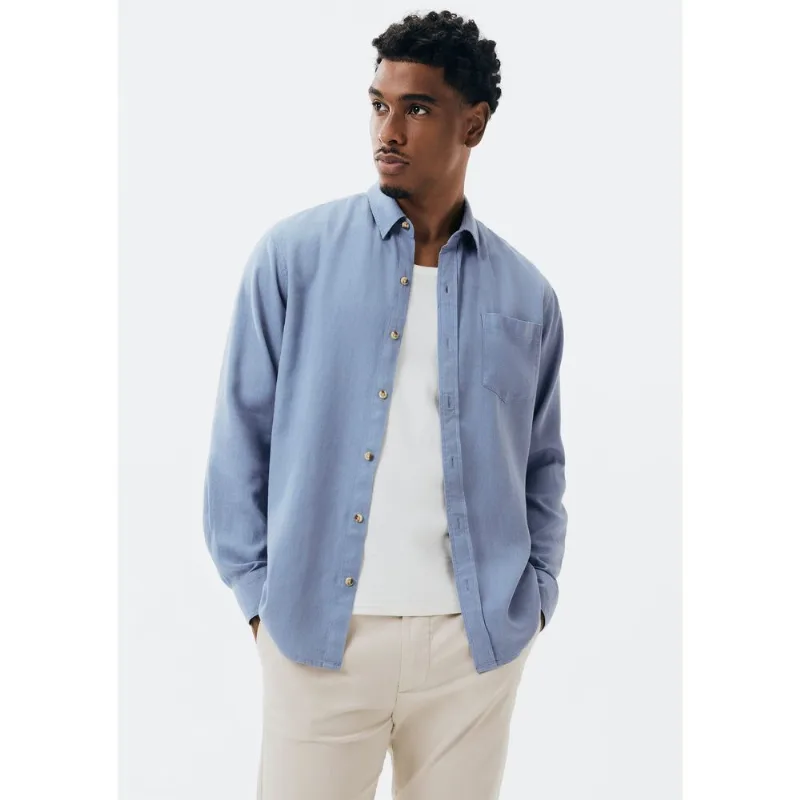 Camisa Básica Masculina Manga Longa Slim Em Linho - Azul XG
