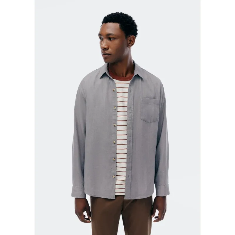 Camisa Básica Masculina Manga Longa Slim Em Linho - Cinza XXG