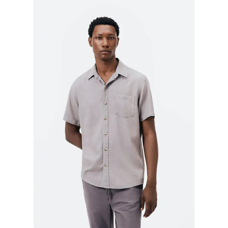 Camisa Básica Masculina Manga Curta Em Linho - Cinza P