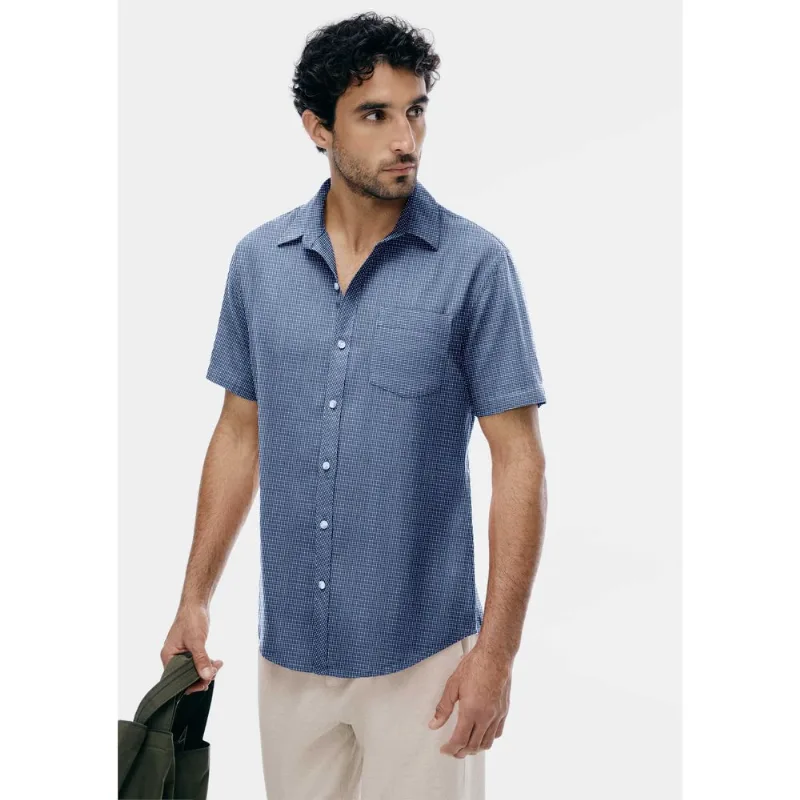 Camisa Masculina Slim Manga Curta - Azul XXG