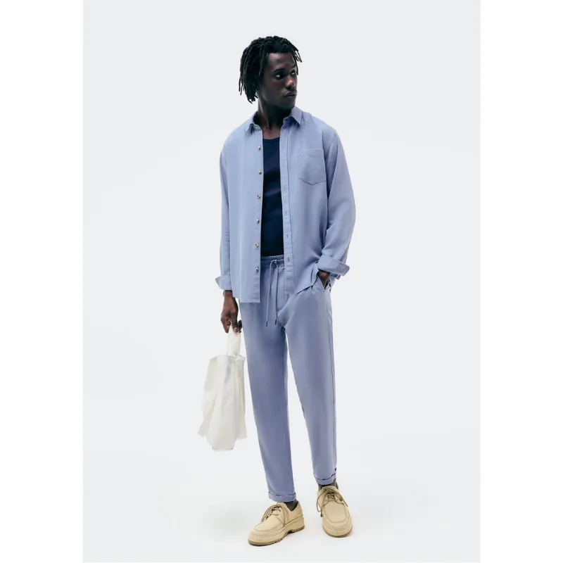 Calça Básica Masculina Taper Em Linho - Azul M