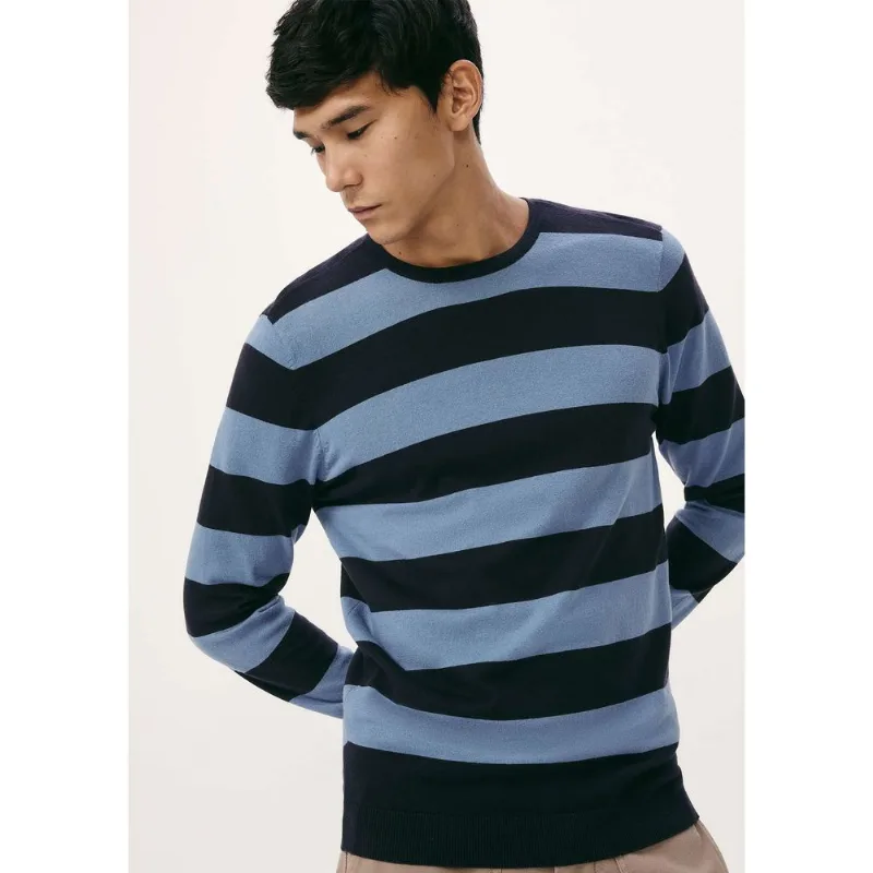 Blusão Básico Masculino Listrado Em Tricô - Azul XG