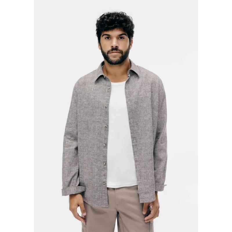 Camisa Masculina Manga Longa Xadrez Em Linho - Cinza XXG