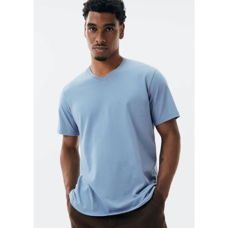 Camiseta Básica Masculina Manga Curta Decote V World - Azul XXG