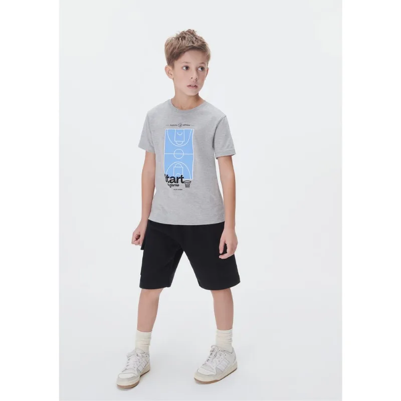 Camiseta Infantil Menino Manga Curta Com Estampa - Cinza 012