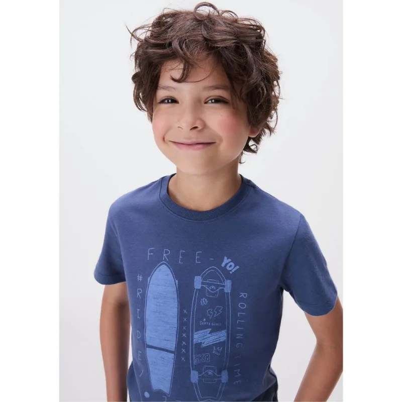 Camiseta Infantil Menino Manga Curta Com Estampa - Azul 016
