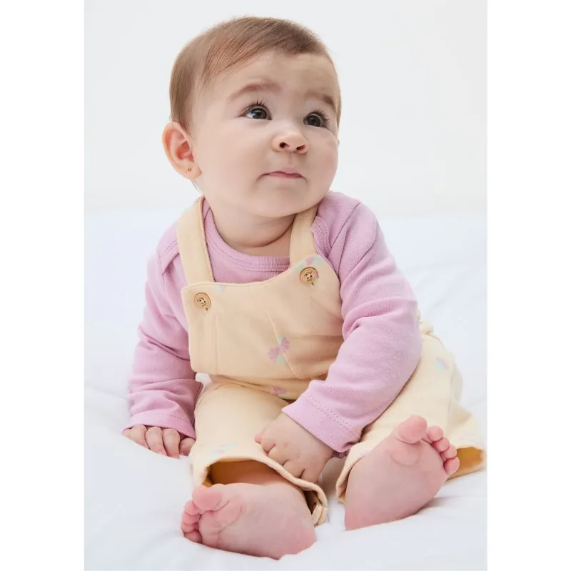 Conjunto Jardineira Com Body Bebê Unissex - Amarelo 03M
