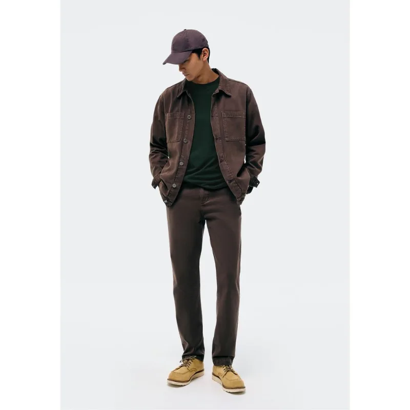 Calça Reta Masculina Em Sarja - Marrom 044
