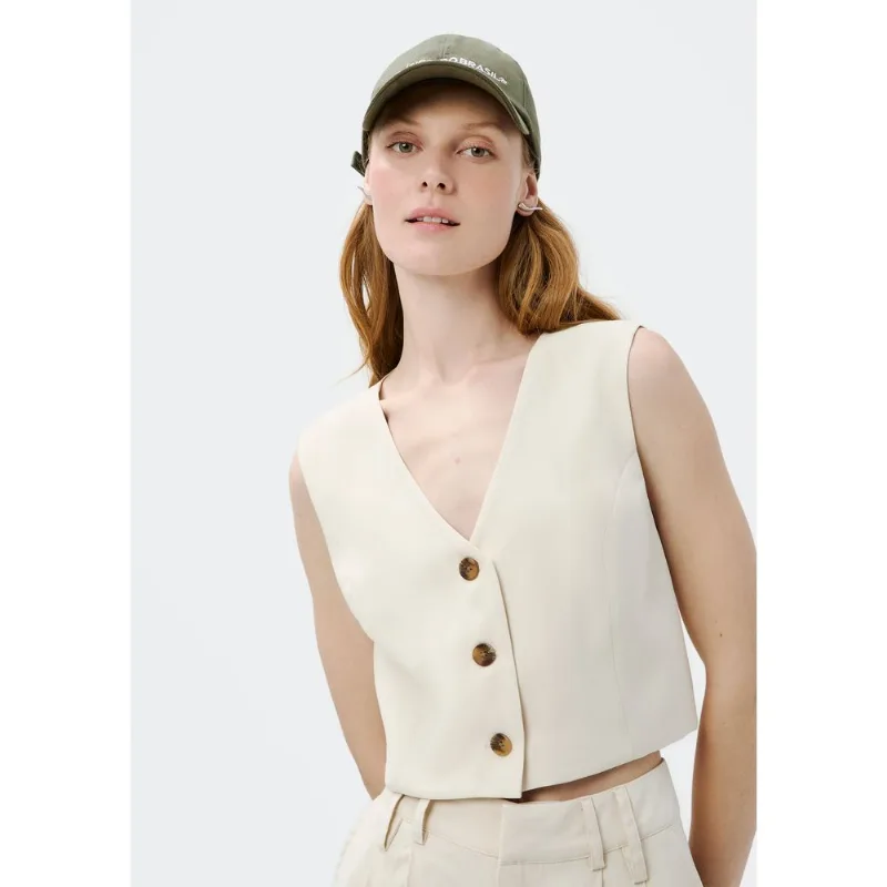 Colete Feminino Cropped Em Viscose - Creme G