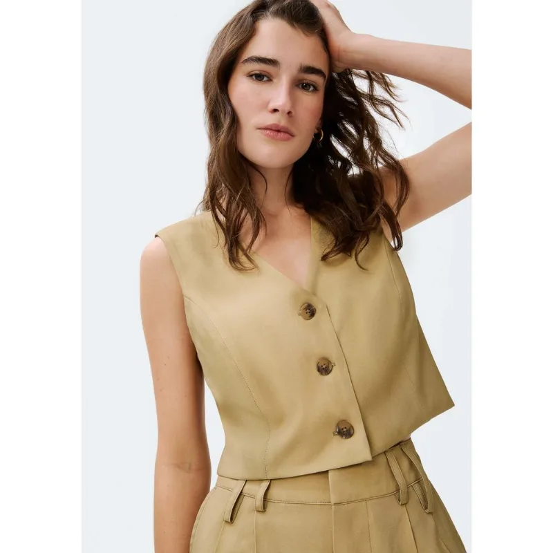 Colete Feminino Cropped Em Viscose - Caqui XG