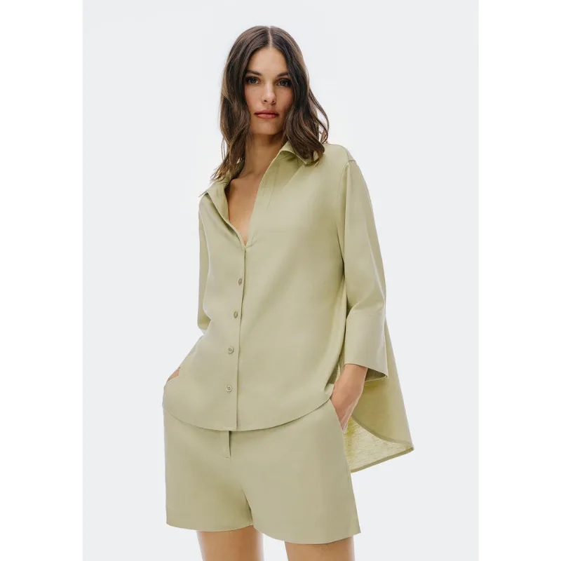 Camisa Feminina Manga 7/8 Com Linho - Verde G